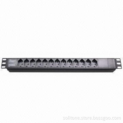Power Distribution Units, Swiss Plug Socket, 13-way Socket, 16A, 19-inch Network Cabinet, Size 1U